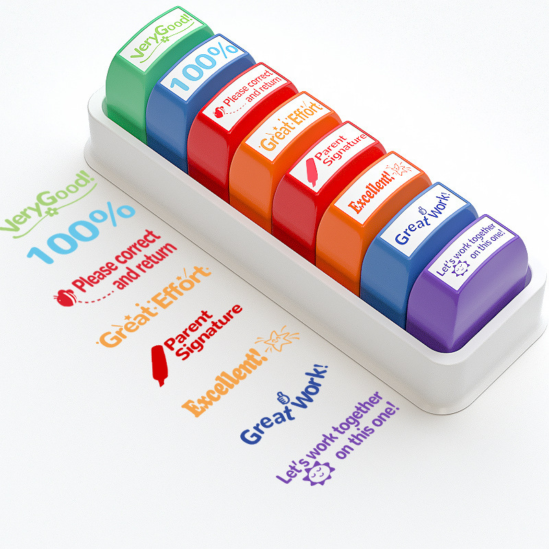 Teacher Stamps - Self Inking Motivational Encouraging and Colorful Set for School