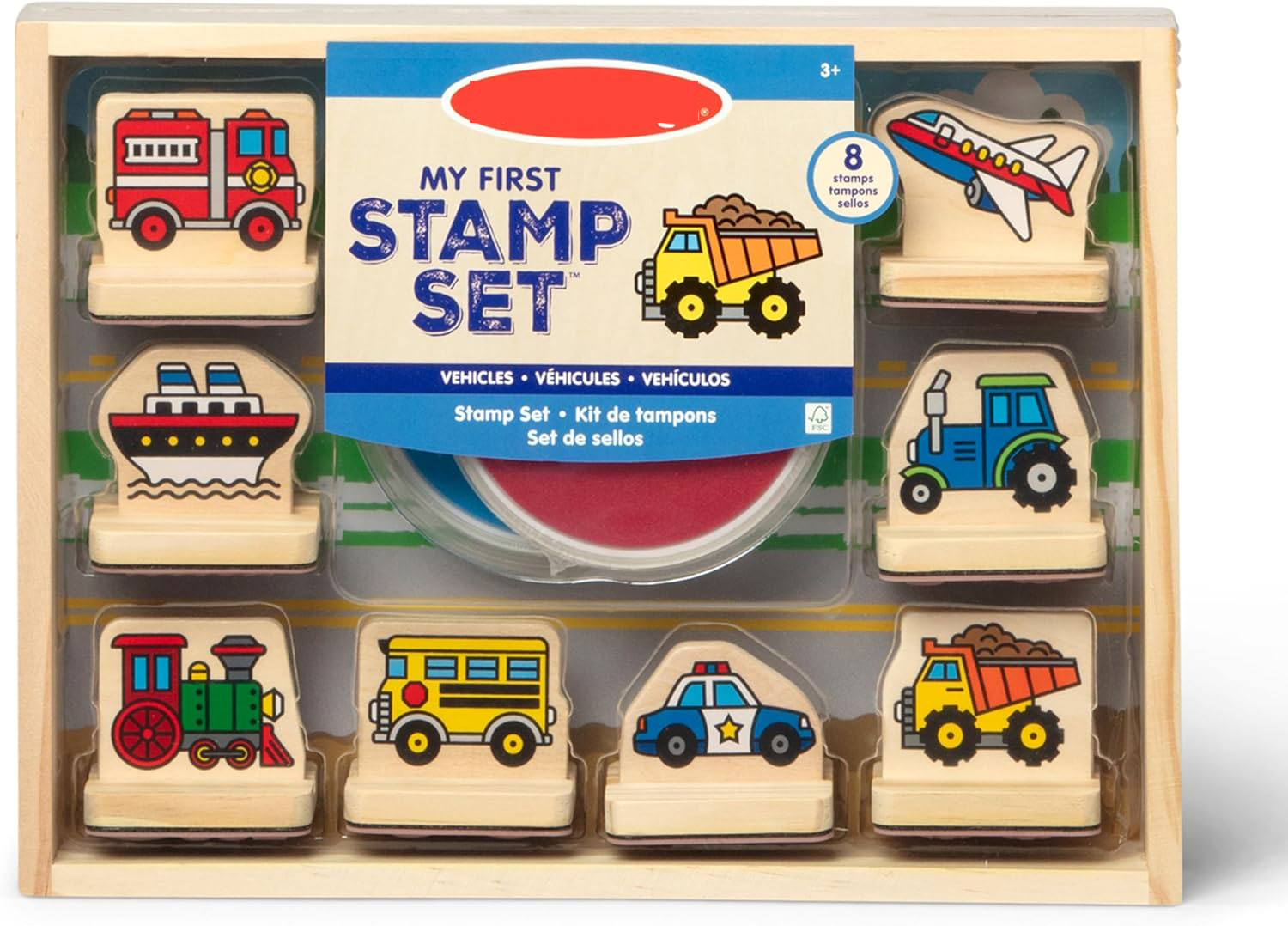 Wooden Stamp Set - Vehicles Kids Art Projects, Stamps with Washable Ink