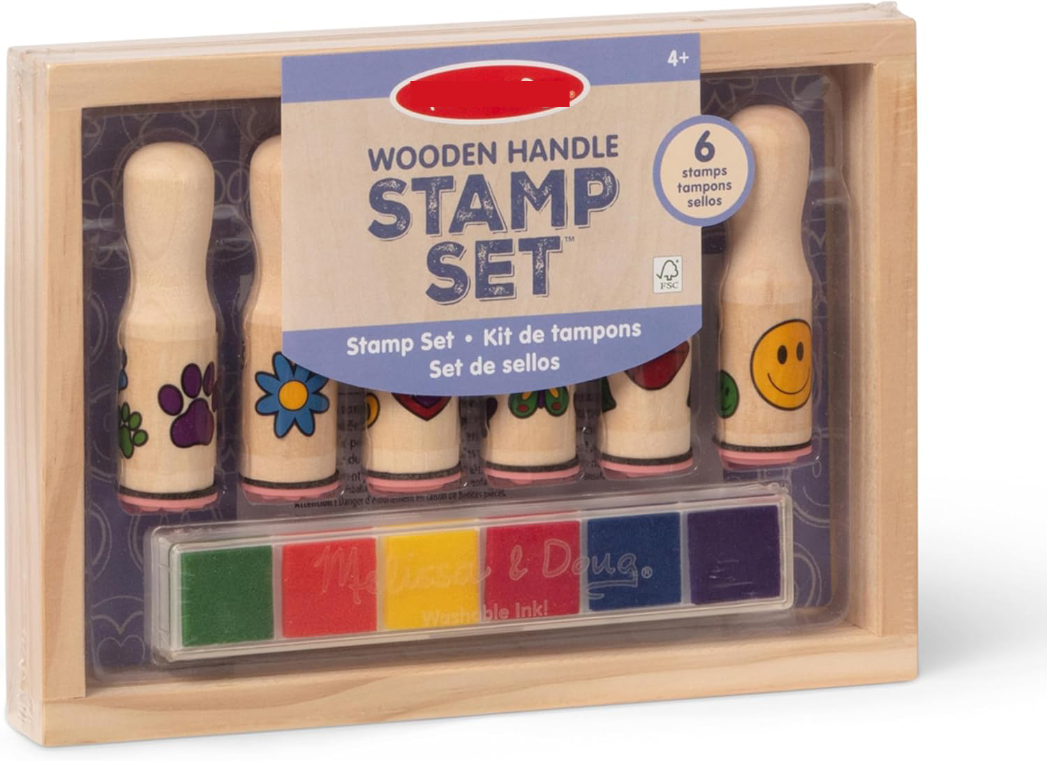 Handles Wooden Stamp Set: 6 Stamps and 6-Color Stamp Pad