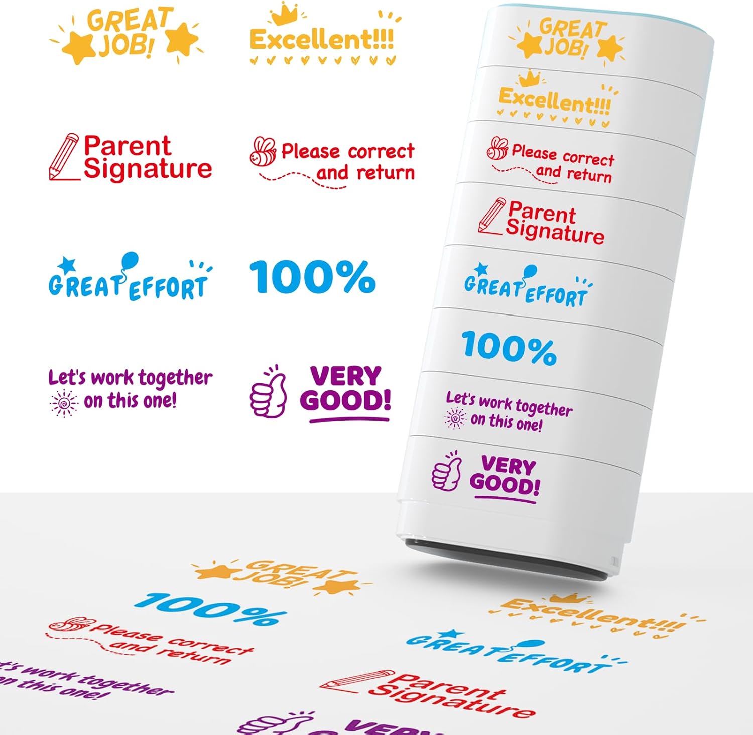 8-in-1 Teacher Stamps for Grading, Classroom & Homework - Self-Inking Set