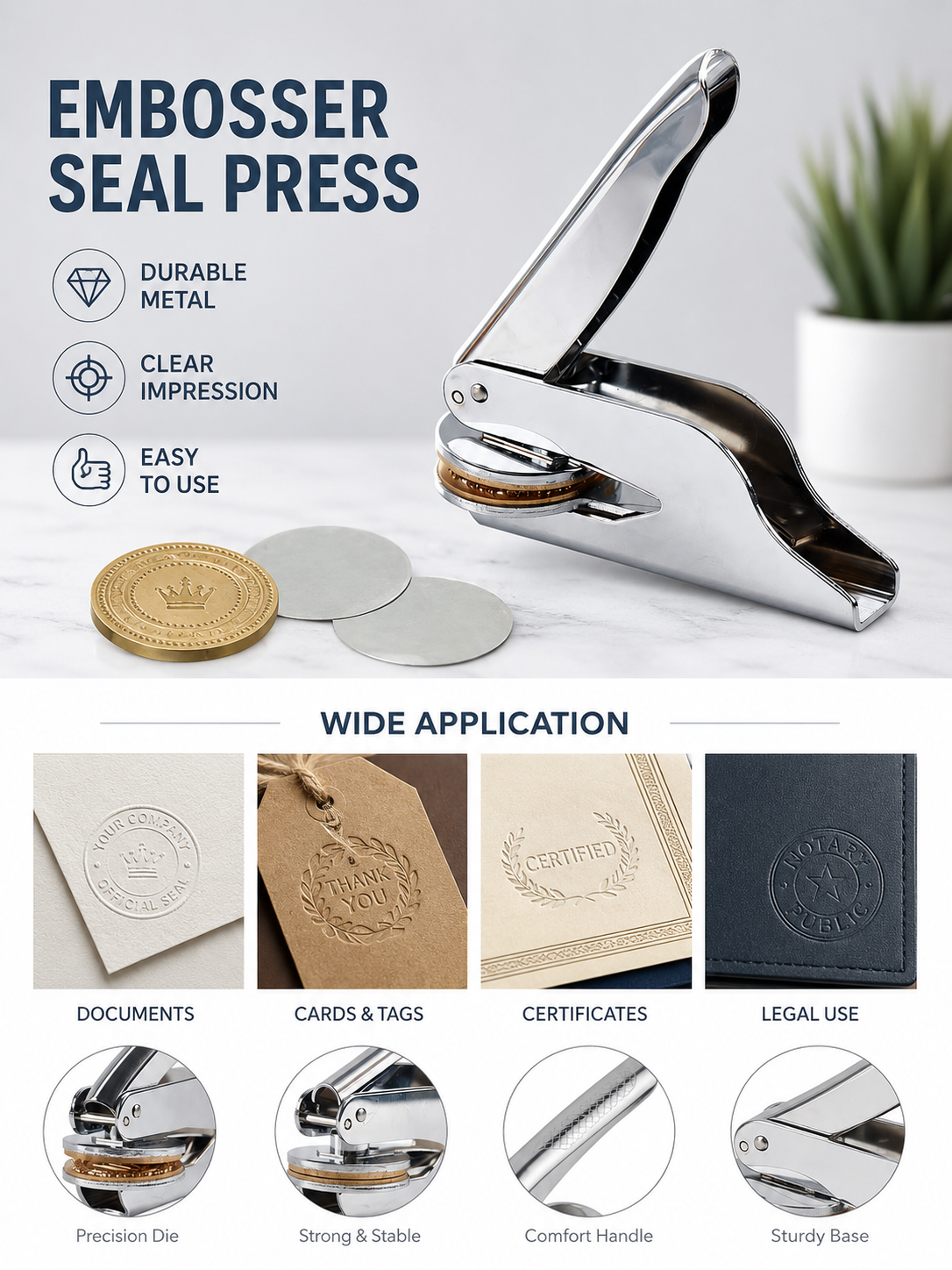 embosser seal press is crafted from durable metal