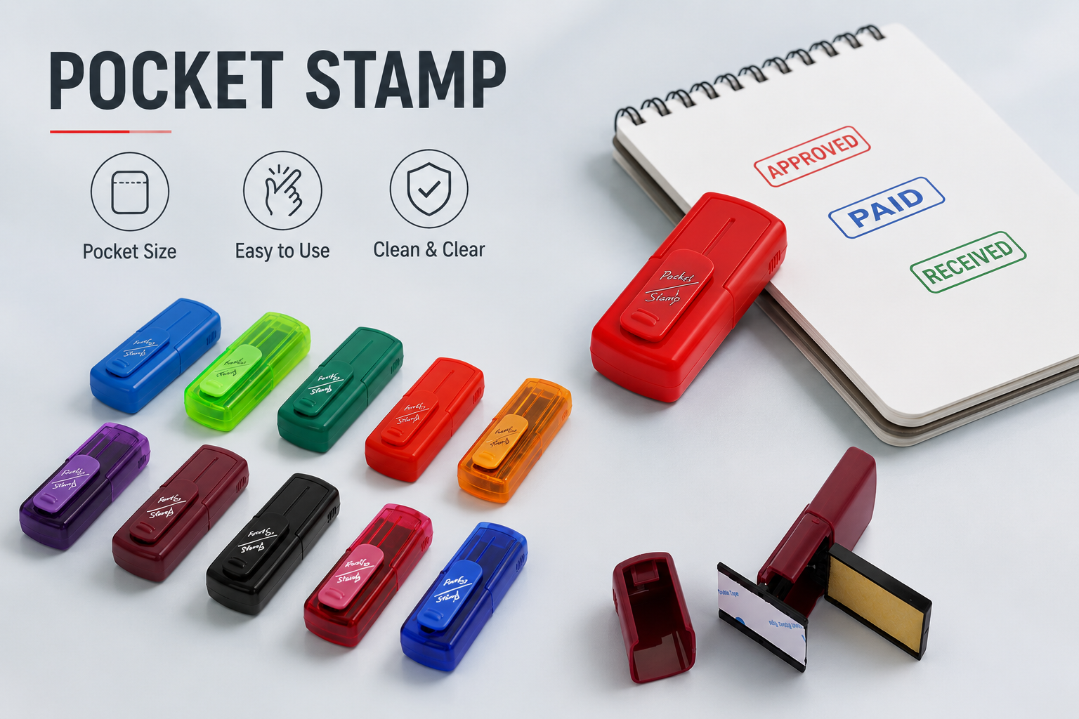 Shiny Pocket  stamp (self ink and flash ink) 14*38mm and 18*47mm